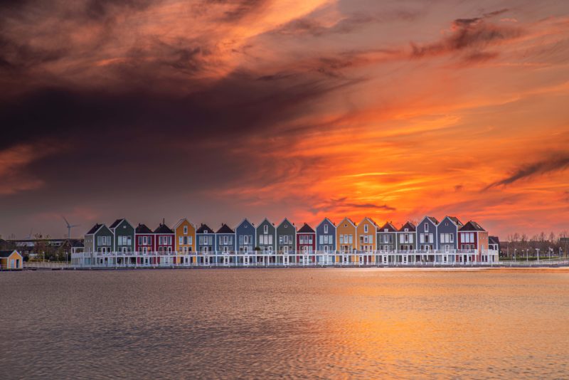 Colorful Wooden Houses At Sunset The Netherlands